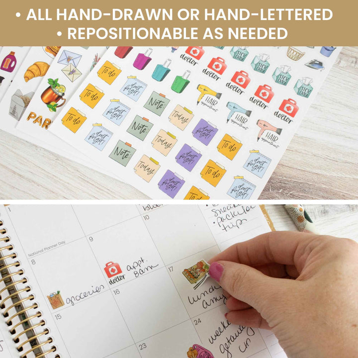 Planner Sticker Pack, Hand-Drawn Everyday Essentials