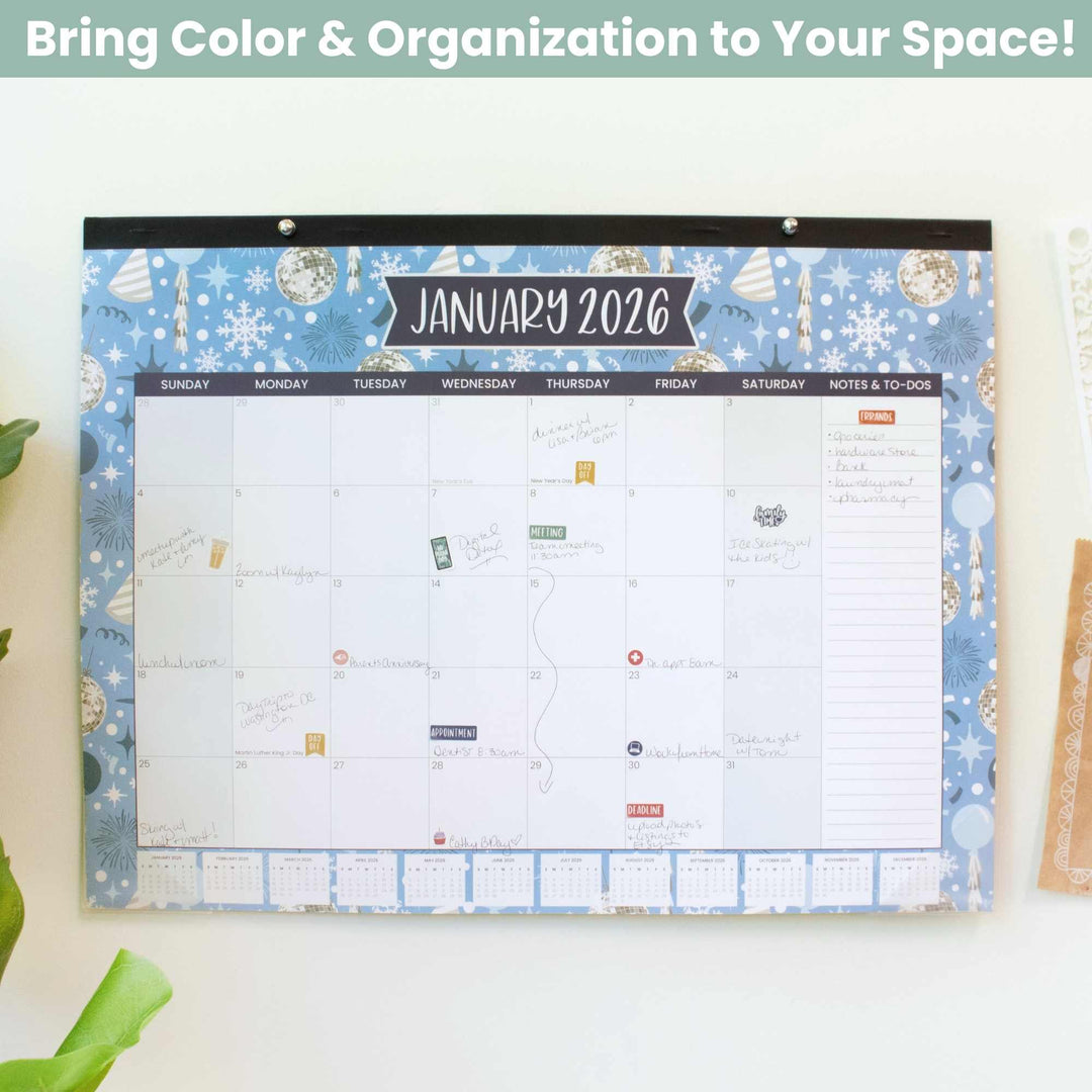 2026 Desk & Wall Calendar, 16" x 21", Holiday Icons