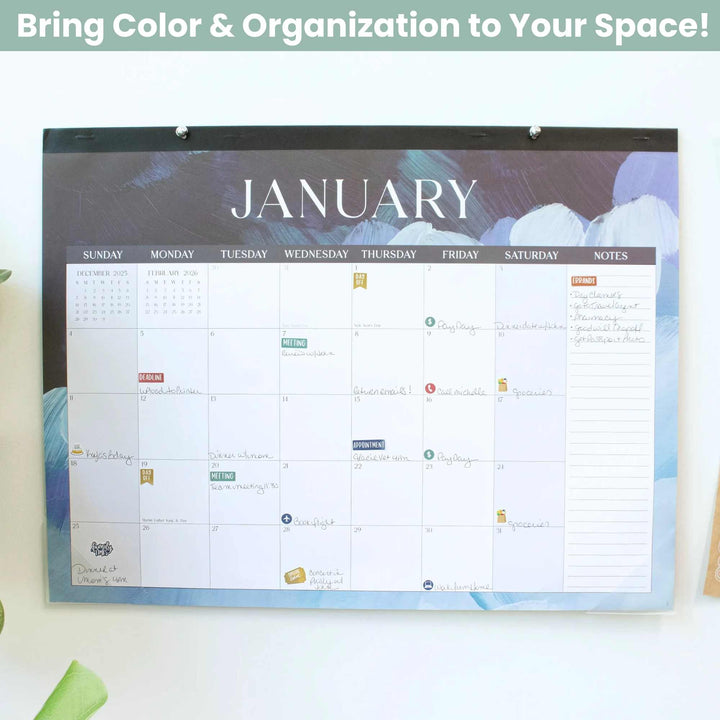 2026 Desk & Wall Calendar, 16" x 21", Paint Strokes