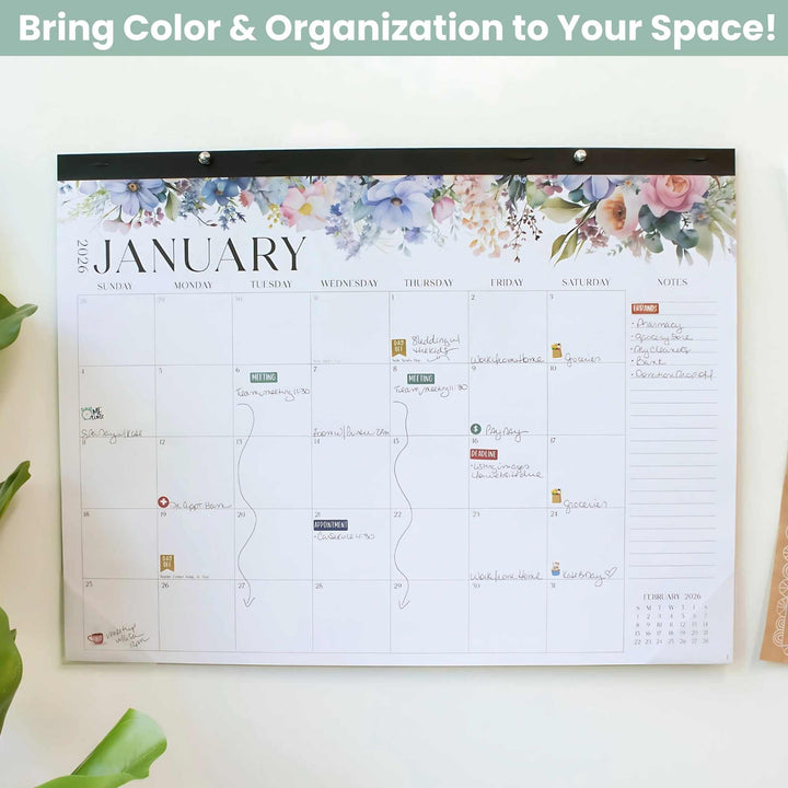 2026 Desk & Wall Calendar, 16" x 21", Seasonal Florals