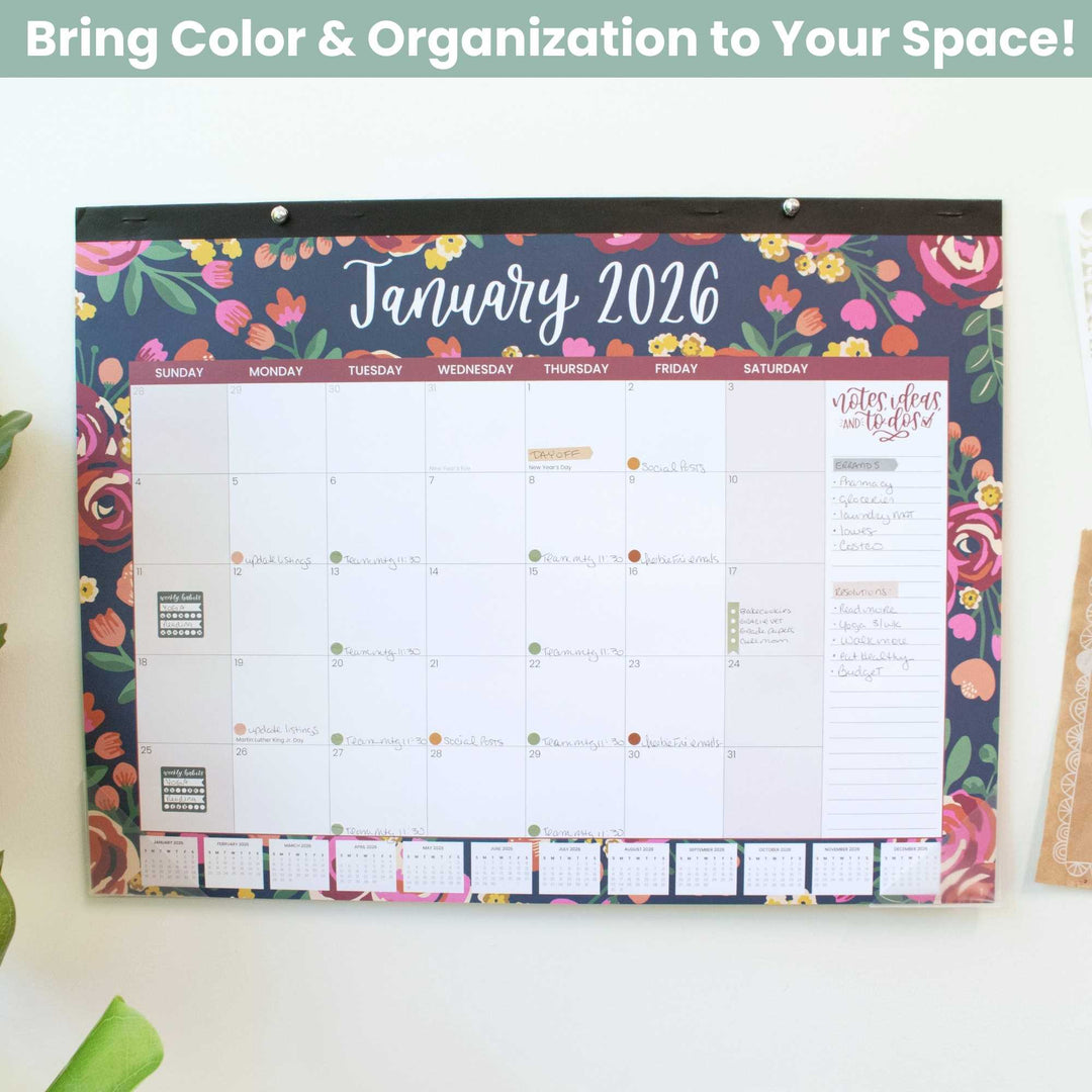 2026 Desk & Wall Calendar, 16" x 21", Vintage Floral