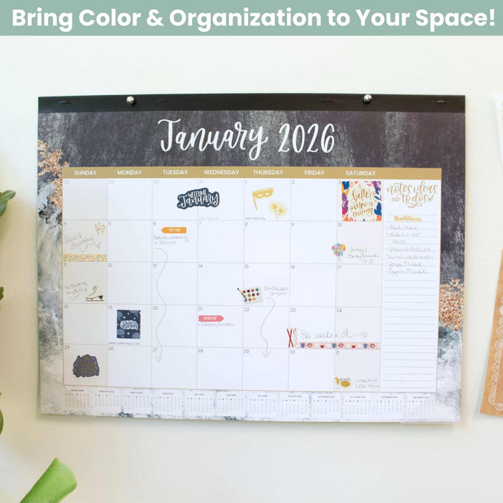 2026 Desk & Wall Calendar, 16" x 21", Watercolor