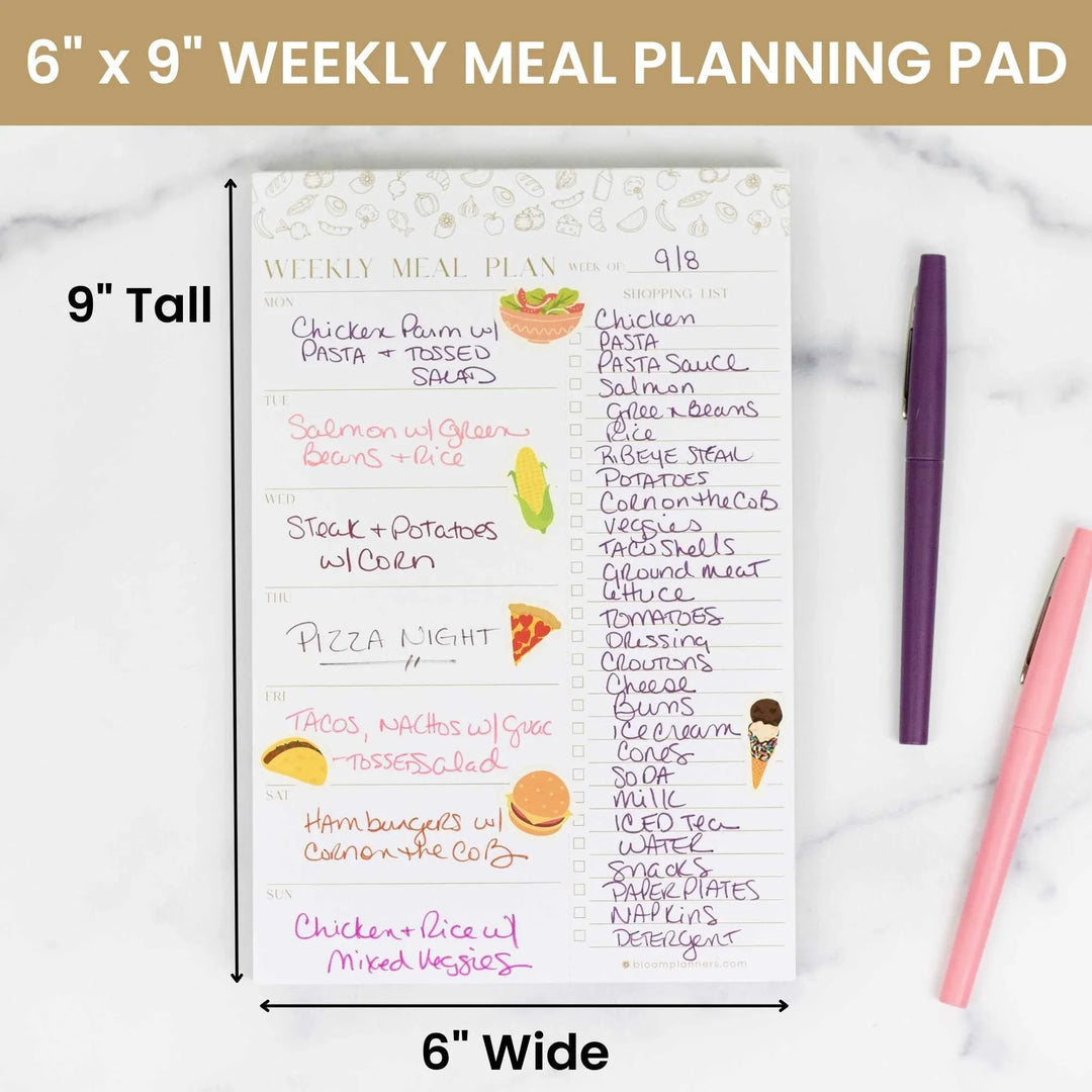 Planning Pad, 6" x 9", Meal Planning Pad with Magnets, Modern Gold
