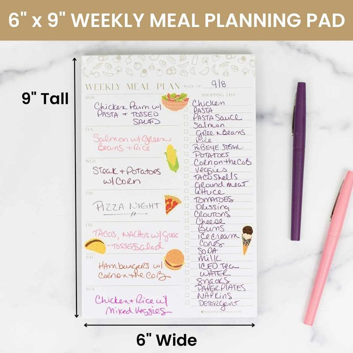Planning Pad, 6" x 9", Meal Planning Pad with Magnets, Modern Gold