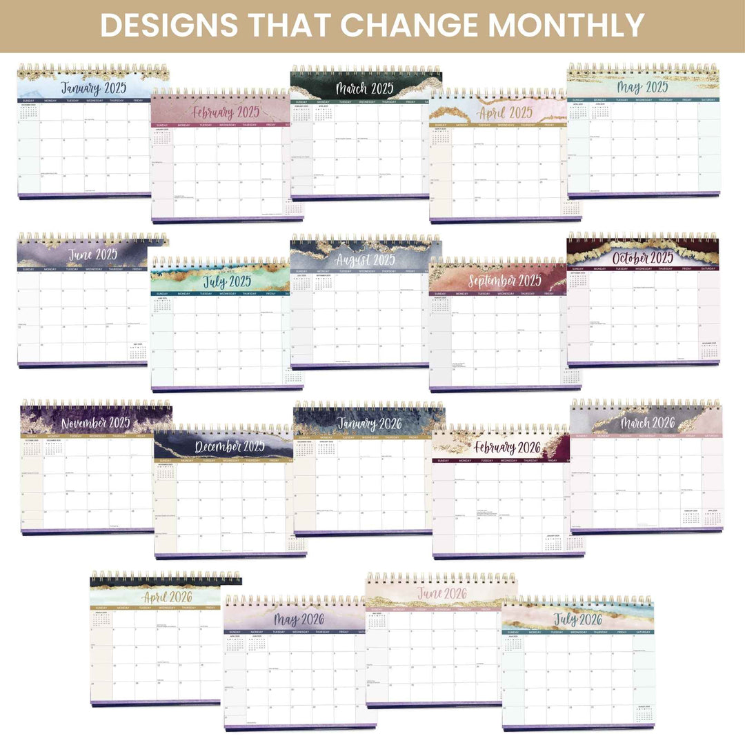 2025-2026 19 Month Standing Flip Desk Calendar, 8" x 10", Watercolor