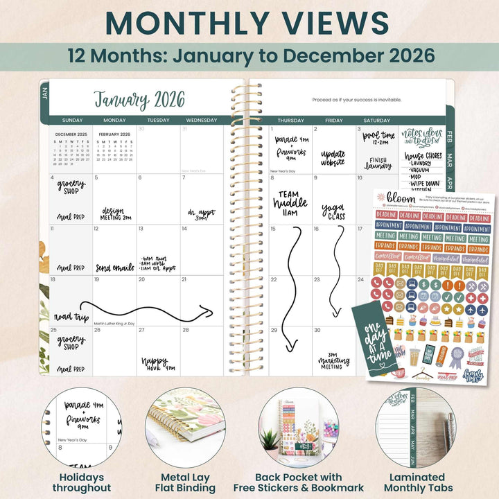 2026 Soft Cover Planner, 5.5" x 8.25", Beige Bouquet