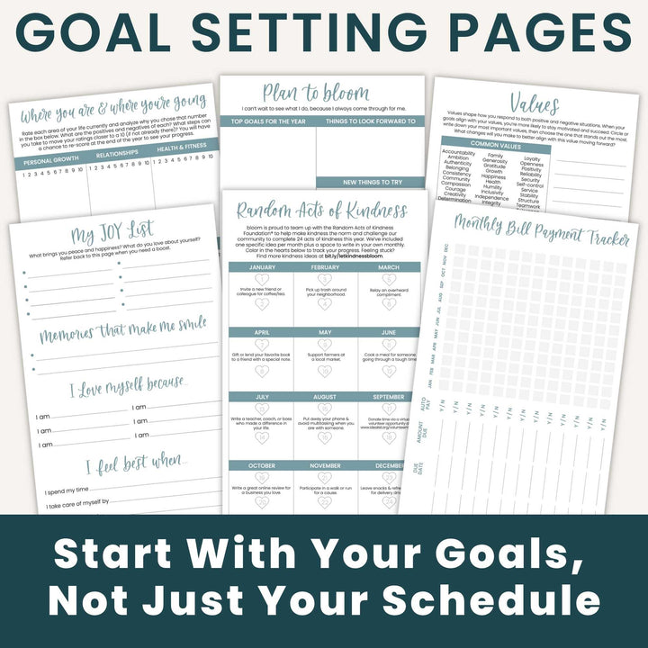 Details of goal setting pages like joy list, bill tracking, and more. 
