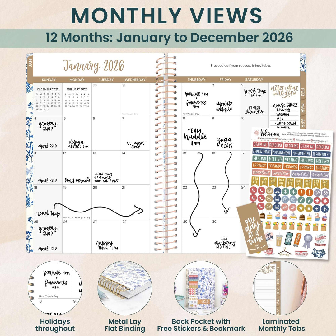 2026 Soft Cover Planner, 5.5" x 8.25", Blue & White Floral