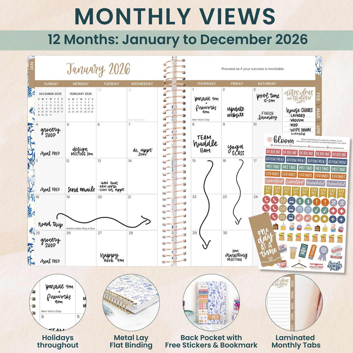 2026 Soft Cover Planner, 5.5" x 8.25", Blue & White Floral