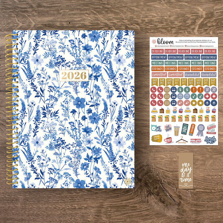2026 Soft Cover Planner, 8.5" x 11", Blue & White Floral