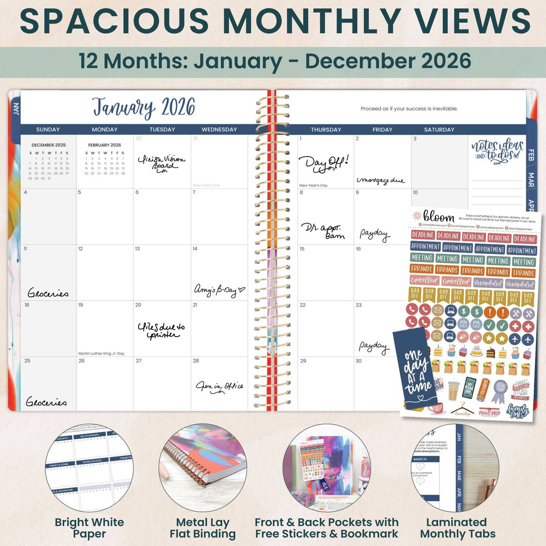 2026 Soft Cover Planner, 8.5" x 11", Brilliant Brushstrokes
