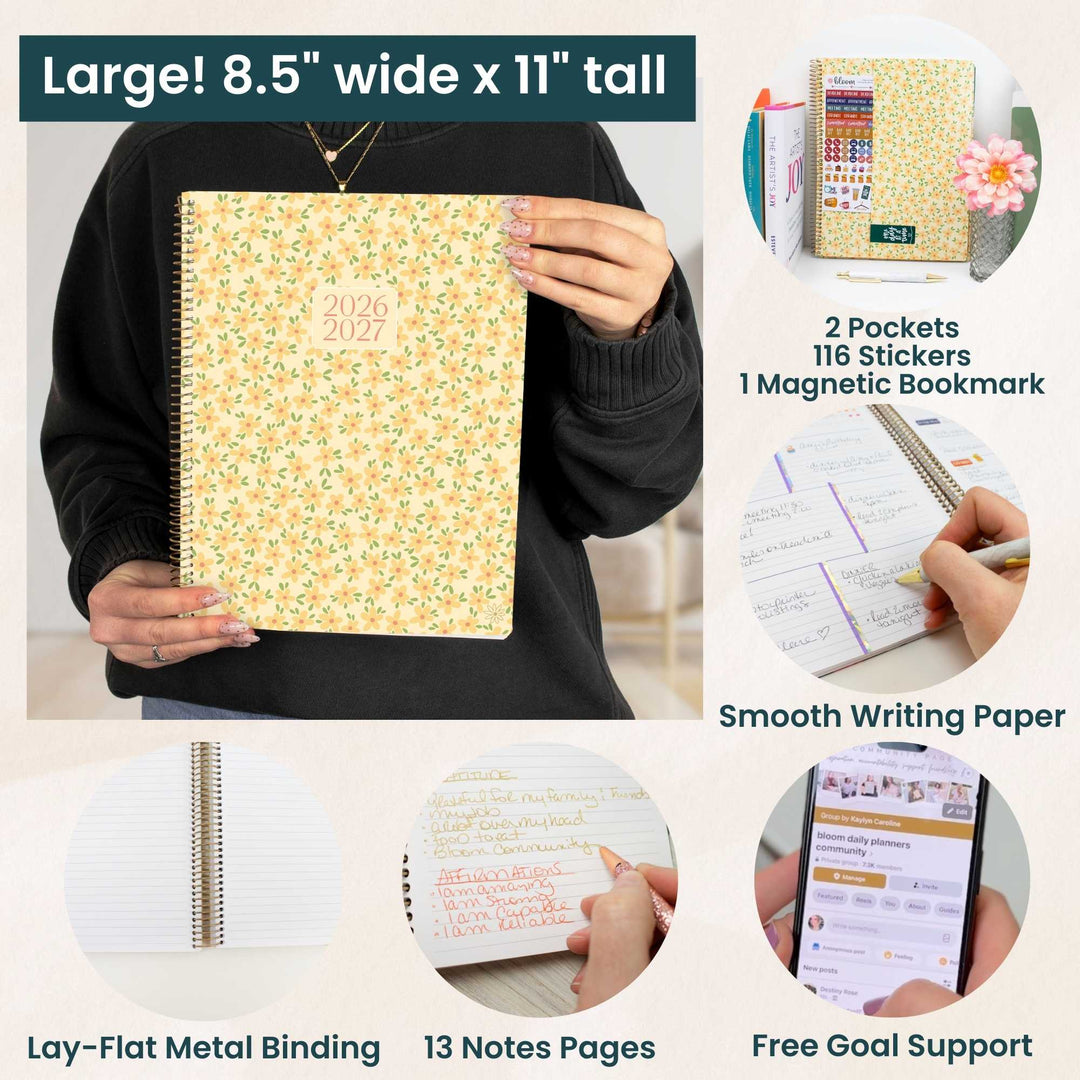 Image highlighting all the features of a academic year planner from bloom.
