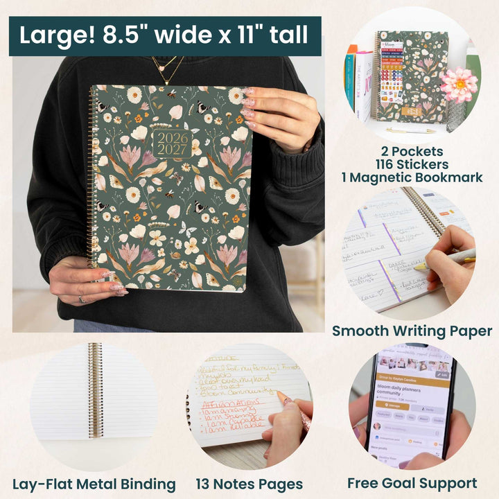 Floral planner held by a person with features listed on screen