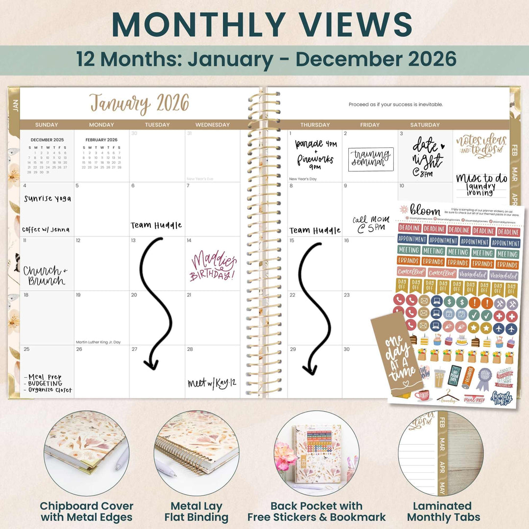 2026 Hard Cover Planner, 8.5" x 11", Butterfly Garden