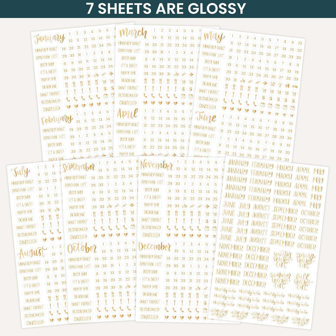Planner Stickers | Calendar Essentials | Gold Foil on Clear - bloom daily planners