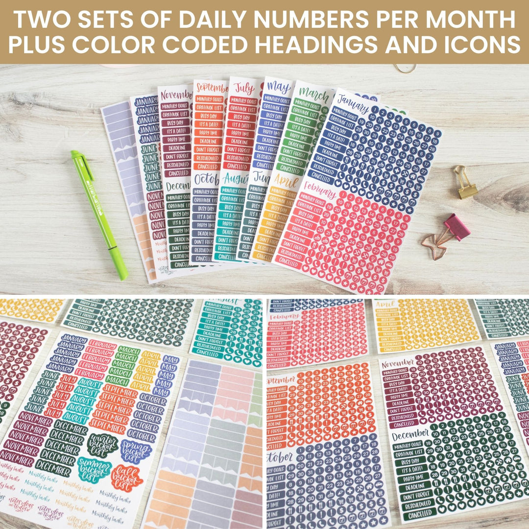 Planner Sticker Pack, Calendar Essentials, Happy Seasons