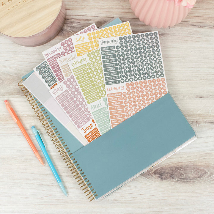 Planner Stickers, Calendar Essentials Pack, Retro Rainbow
