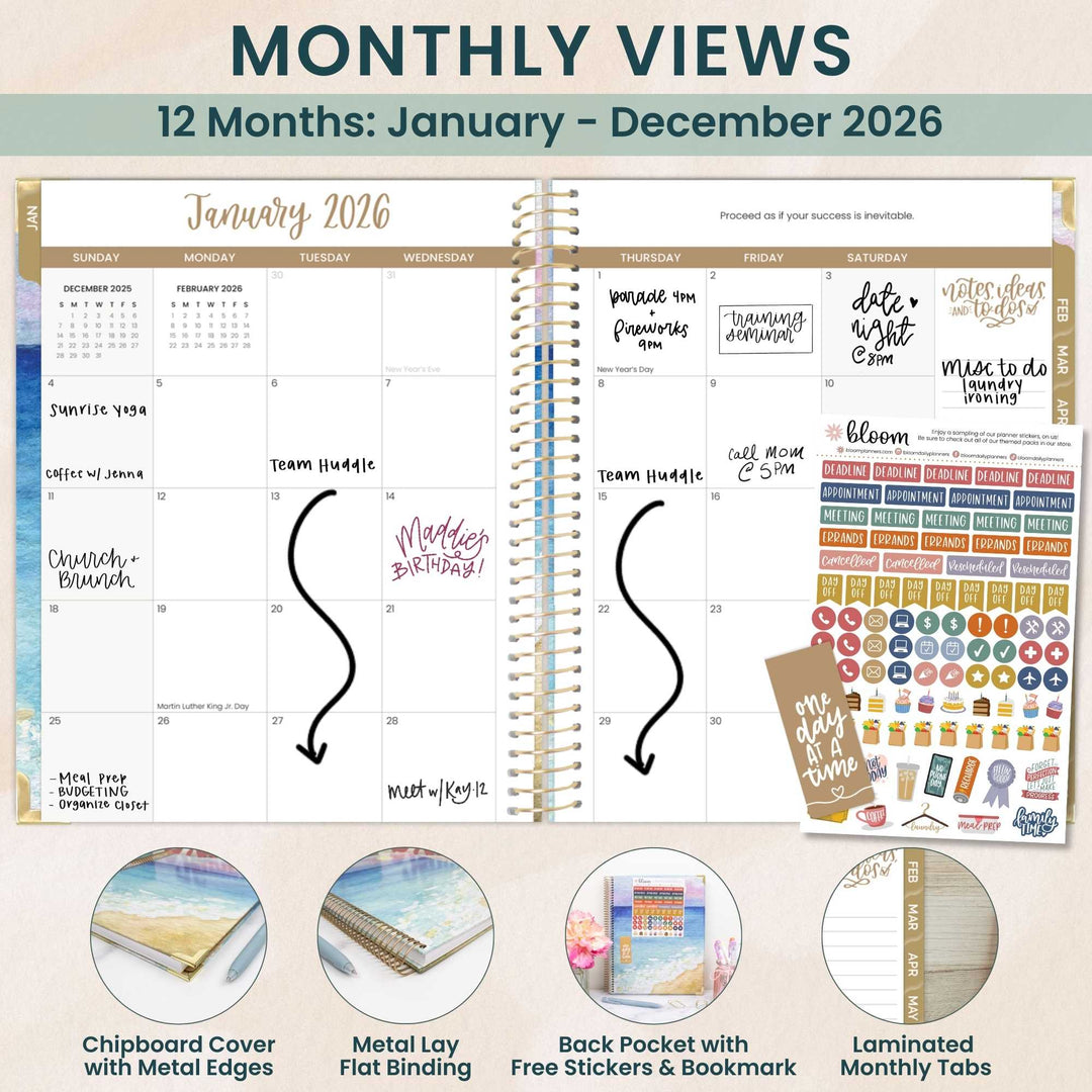 2026 Hard Cover Planner, 8.5" x 11", Coastal Calm