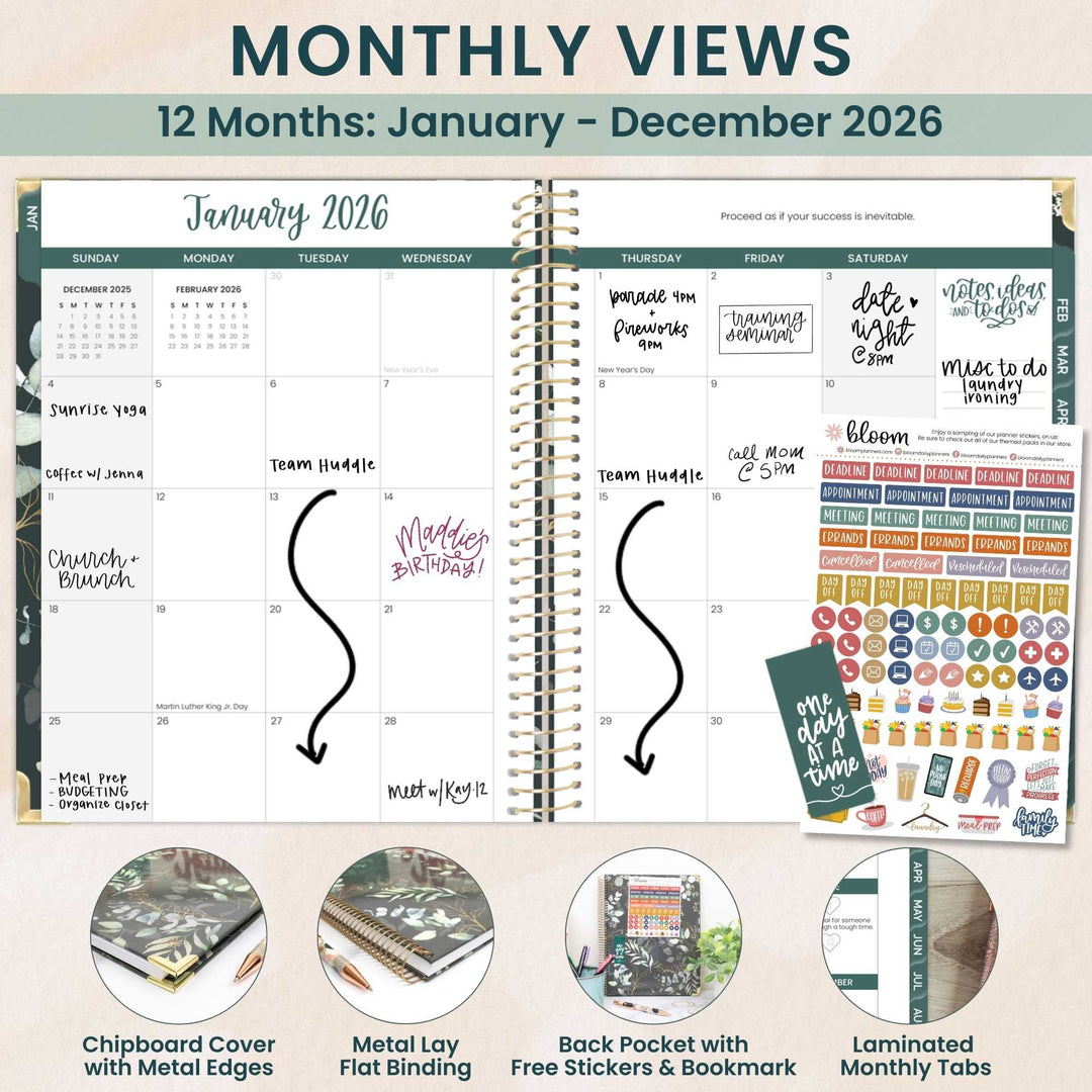2026 Hard Cover Planner, 8.5" x 11", Eucalyptus, Green