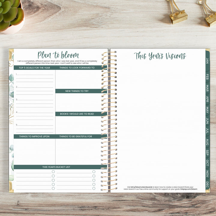 2025 Hard Cover Planner, 5.5" x 8.25", Eucalyptus, White