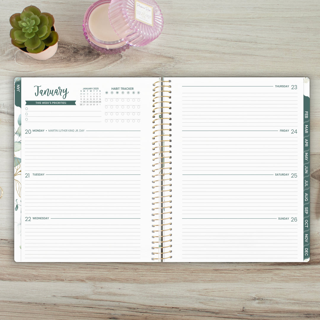 2025 Soft Cover Planner, 8.5" x 11", Eucalyptus, White