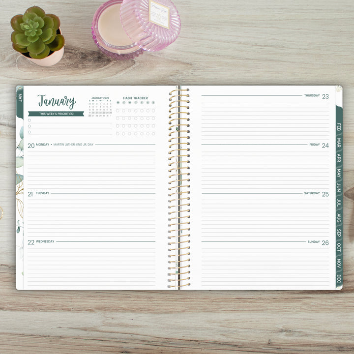 2025 Soft Cover Planner, 8.5" x 11", Eucalyptus, White