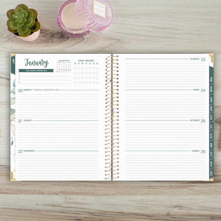 2025 Hard Cover Planner, 8.5" x 11", Eucalyptus, White