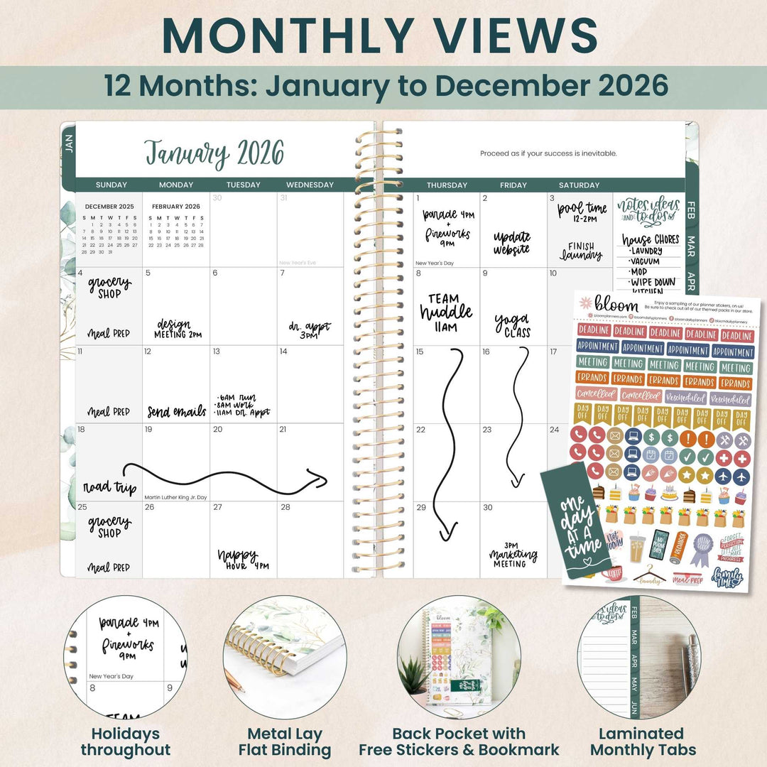 2026 Soft Cover Planner, 5.5" x 8.25", Eucalyptus, White