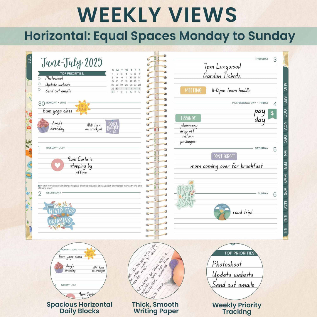 2025-26 Hard Cover Planner, 5.5" x 8.25", Garden Party, Beige
