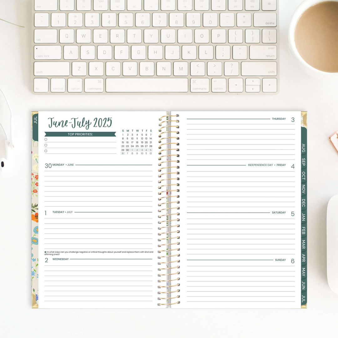 2025-26 Hard Cover Planner, 5.5" x 8.25", Garden Party, Beige