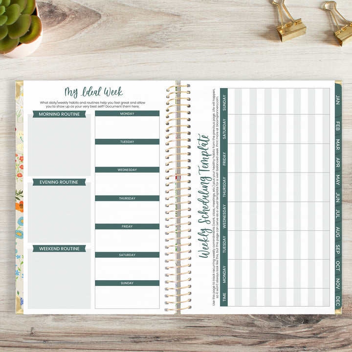 2025 Hard Cover Planner, 5.5" x 8.25", Garden Party, Beige