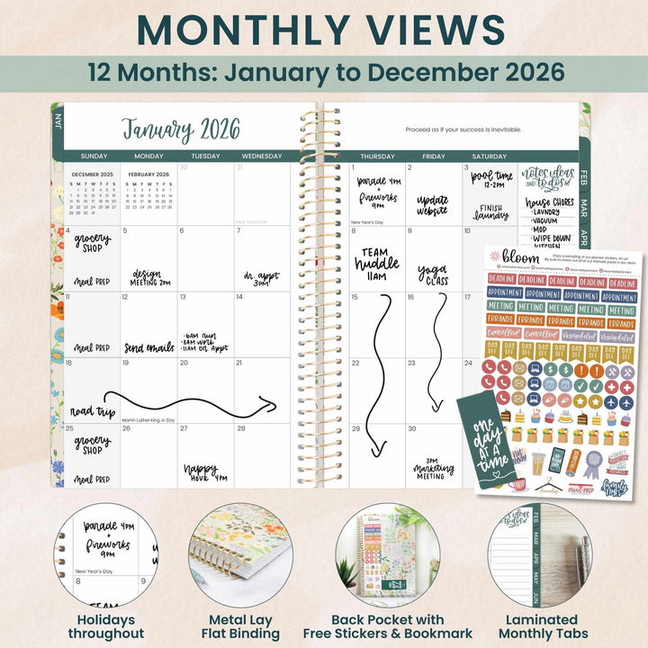 2026 Soft Cover Planner, 5.5" x 8.25", Garden Party, Beige