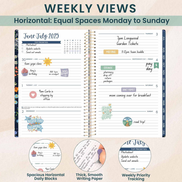 2025-26 Soft Cover Planner, 5.5" x 8.25", Garden Party, Navy