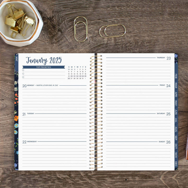2025 Soft Cover Planner, 5.5" x 8.25", Garden Party, Navy
