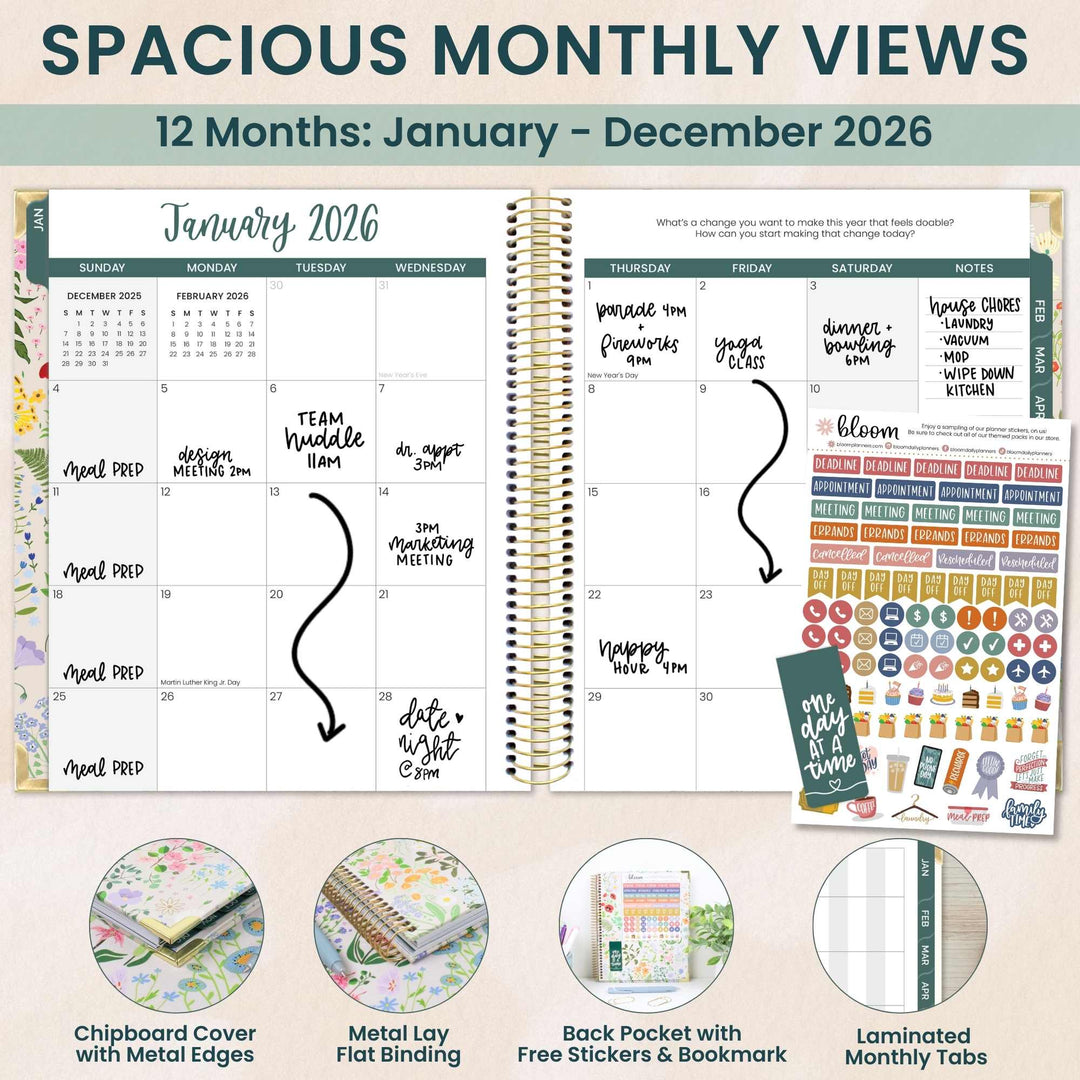 2026 Vision Planner, 7.5" x 9", Garden Party, Beige