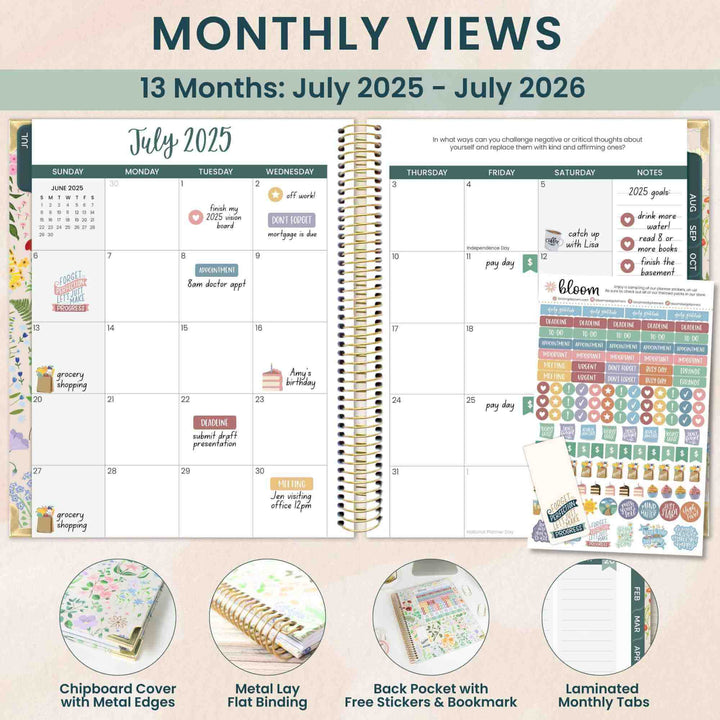 2025-26 Vision Planner, 7.5" x 9", Garden Party, Beige