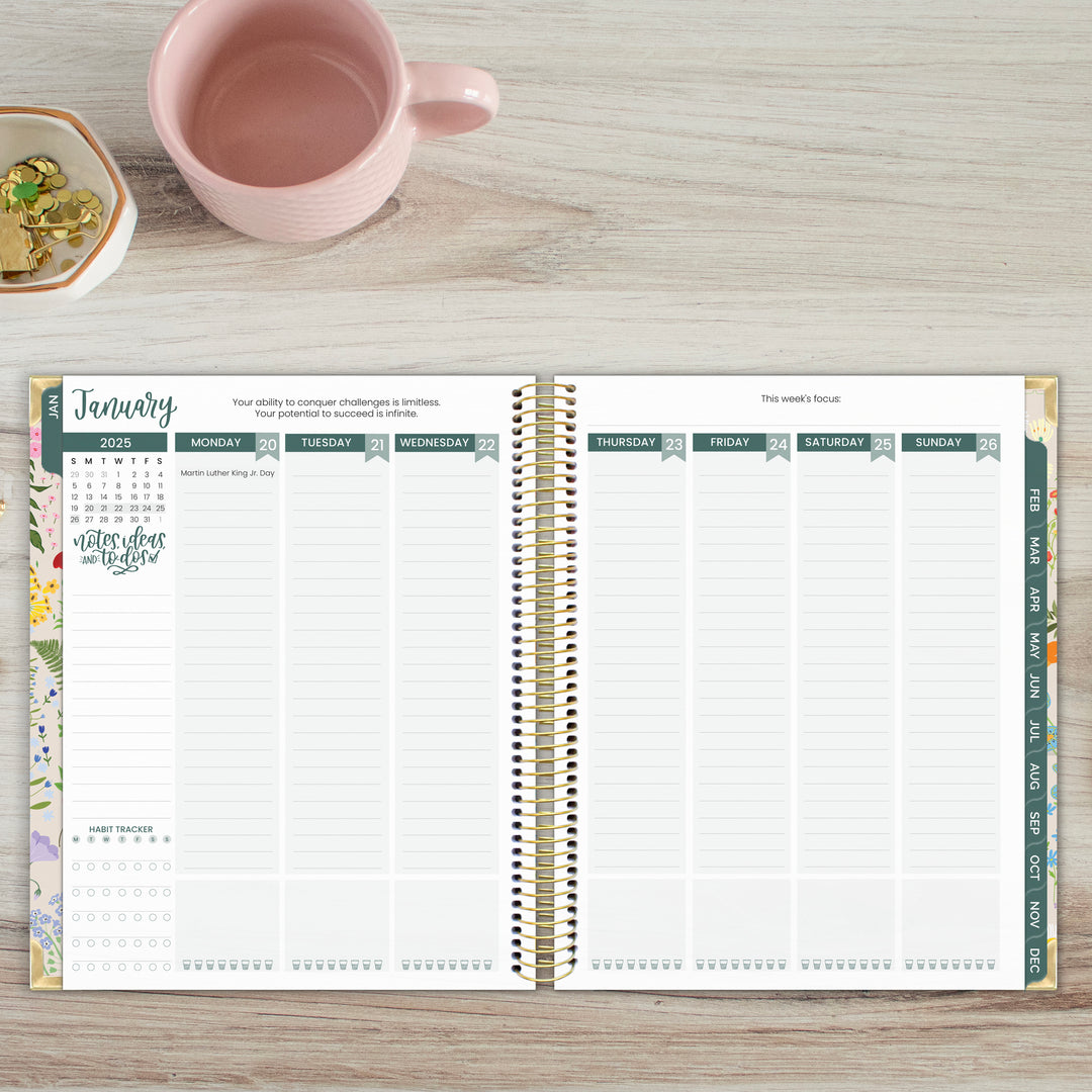 2025 Vision Planner, 7.5" x 9", Garden Party, Beige