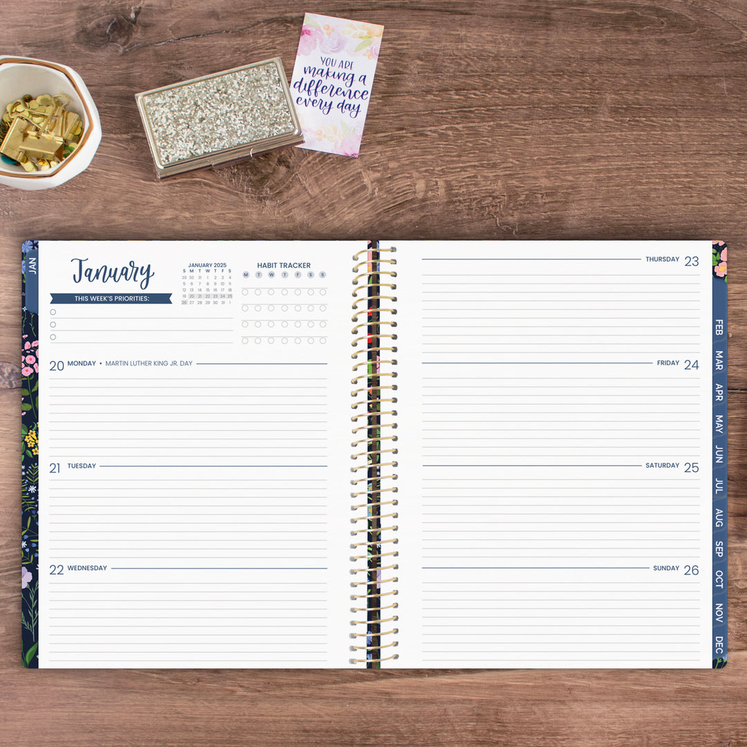 2025 Soft Cover Planner, 8.5" x 11", Garden Party, Navy