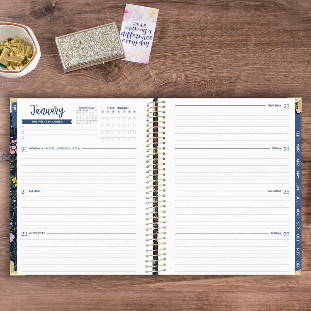 2025 Hard Cover Planner, 8.5" x 11", Garden Party, Navy