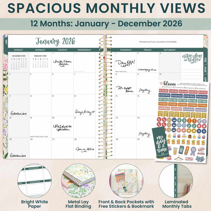 2026 Soft Cover Planner, 8.5" x 11", Garden Party, Beige