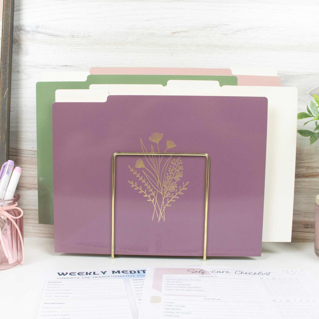 File Folder Set, 12 Pack, Gold Foil Florals