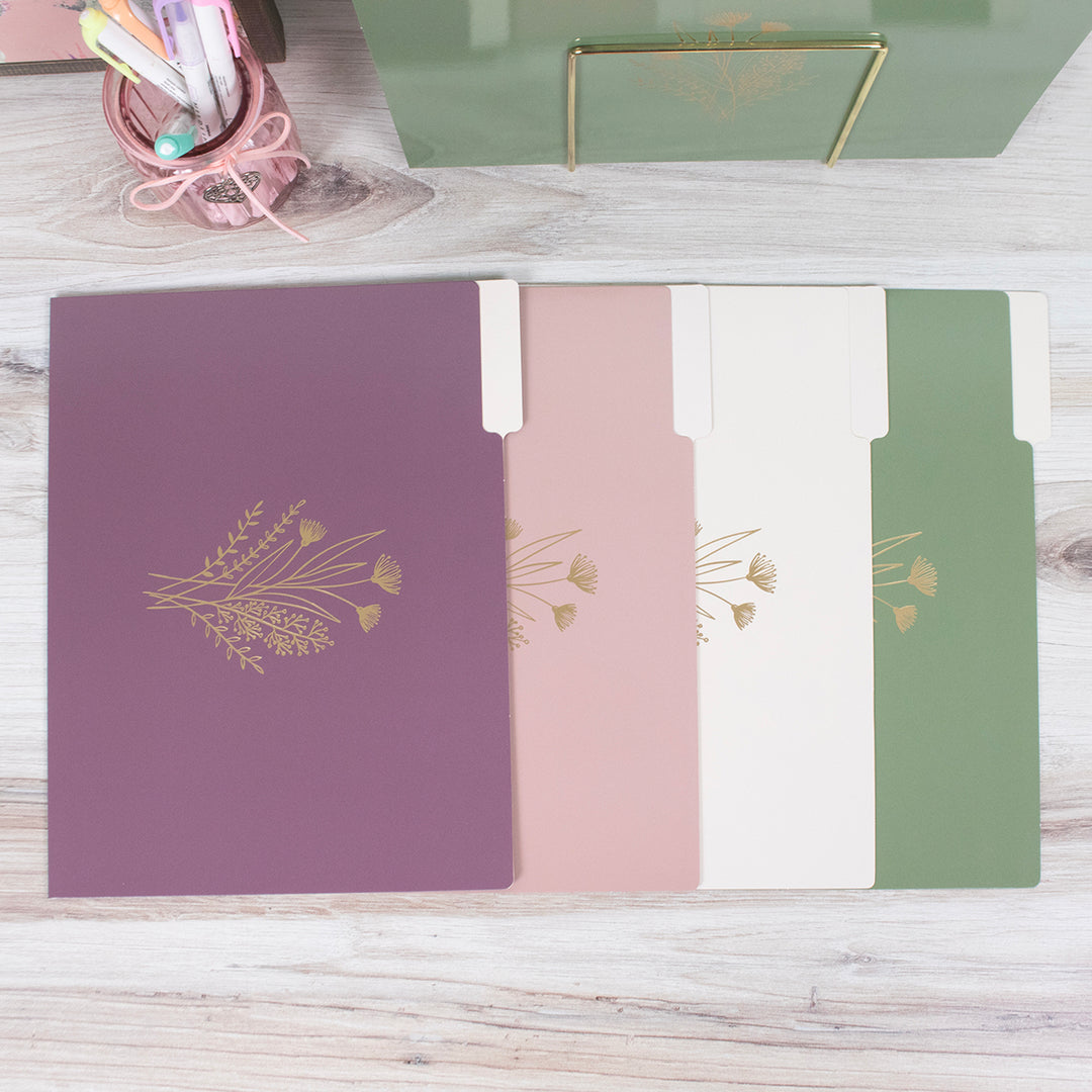 File Folder Set, 12 Pack, Gold Foil Florals