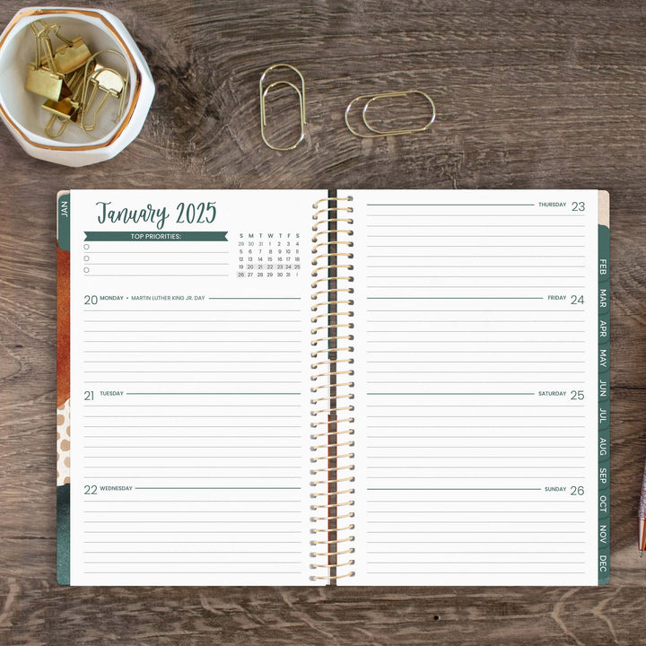 2025 Soft Cover Planner, 5.5" x 8.25", Earthy Abstract, Green
