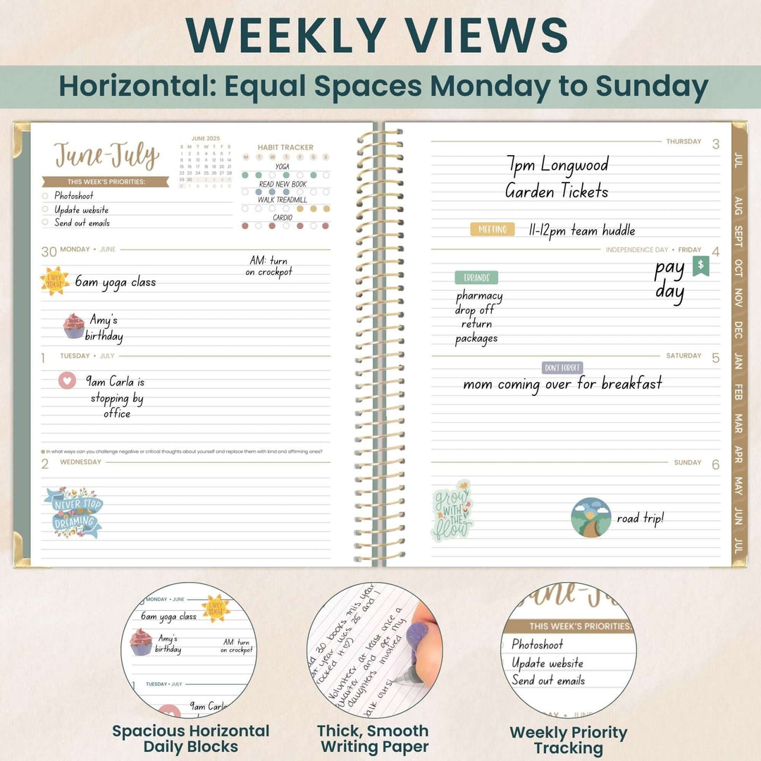 2025-26 Hard Cover Planner, 8.5" x 11", Green Linen