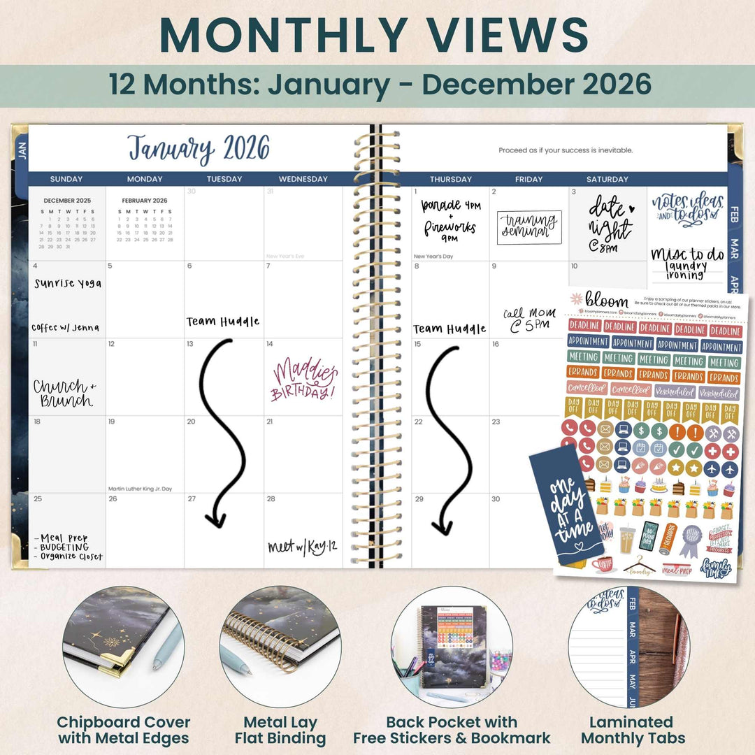 2026 Hard Cover Planner, 8.5" x 11", Midnight Sky