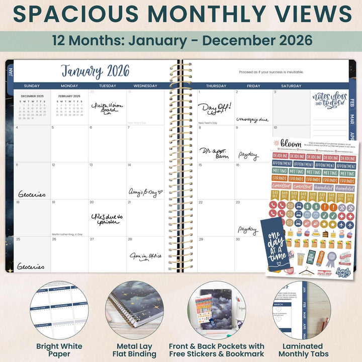 2026 Soft Cover Planner, 8.5" x 11", Midnight Sky