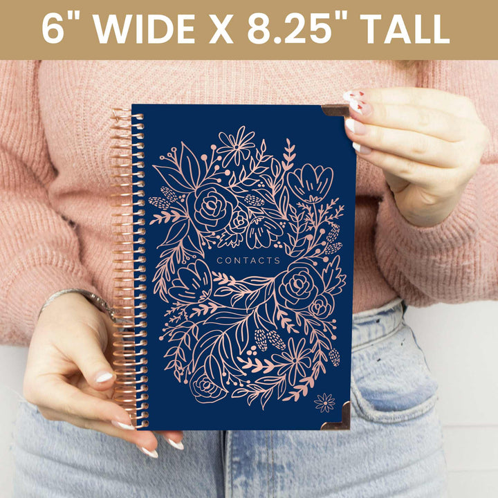 Contact Book, Navy Embroidery