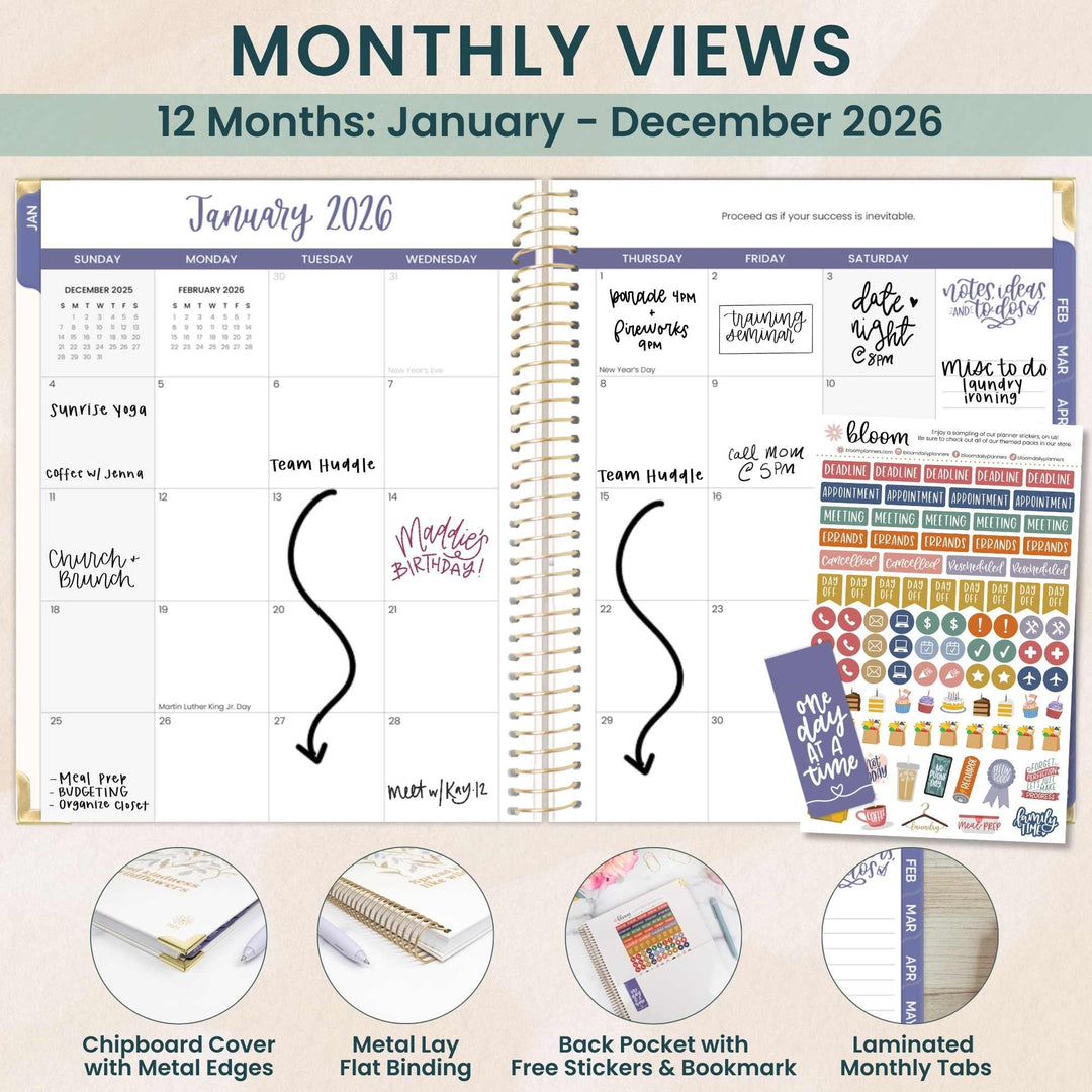 2026 Hard Cover Planner, 8.5" x 11", Spread Kindness Like Wildflowers