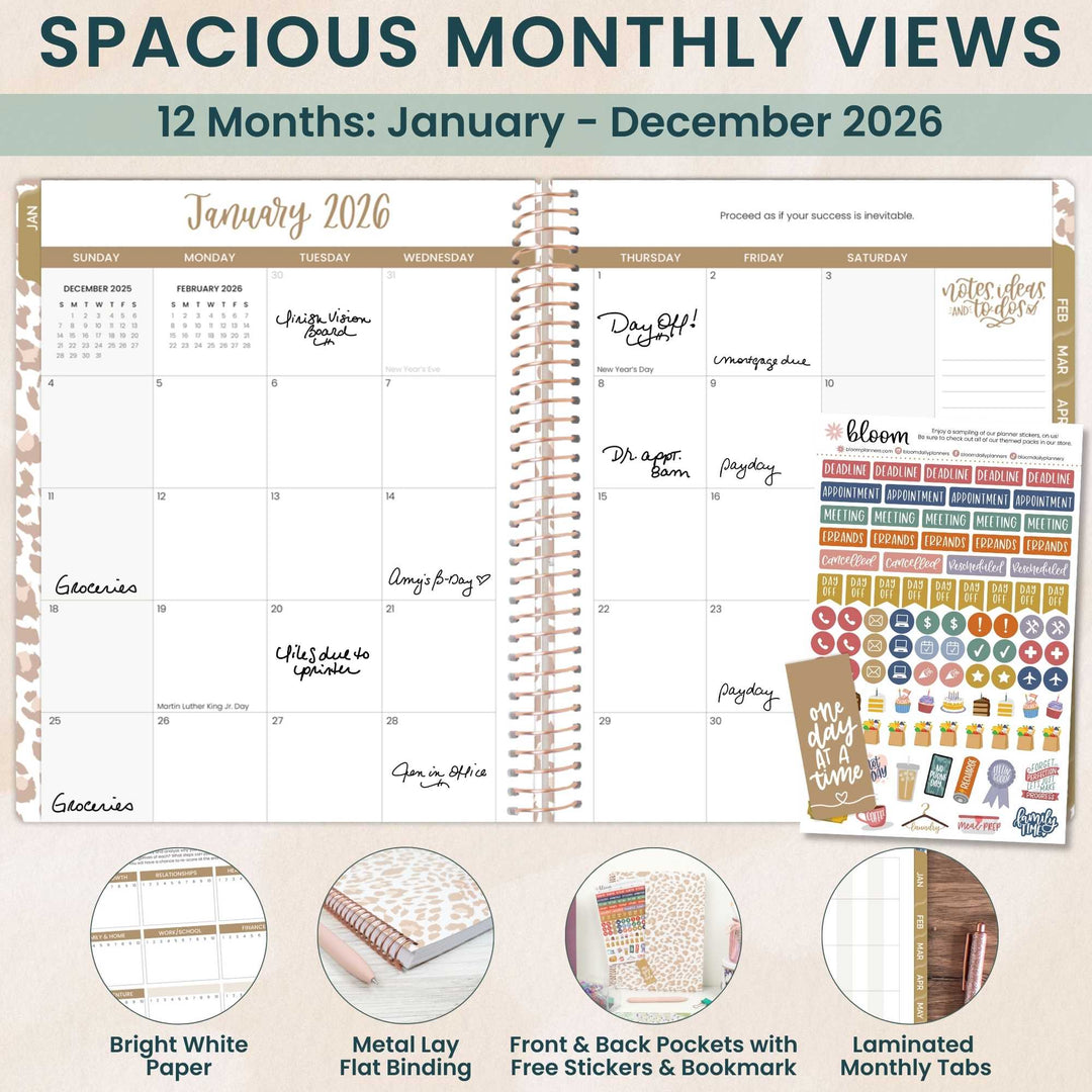 2026 Soft Cover Planner, 8.5" x 11", Tan Leopard