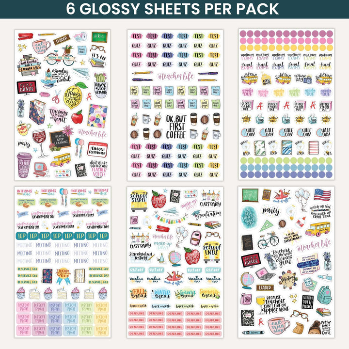Collection of colorful planner stickers with various designs on a white background.